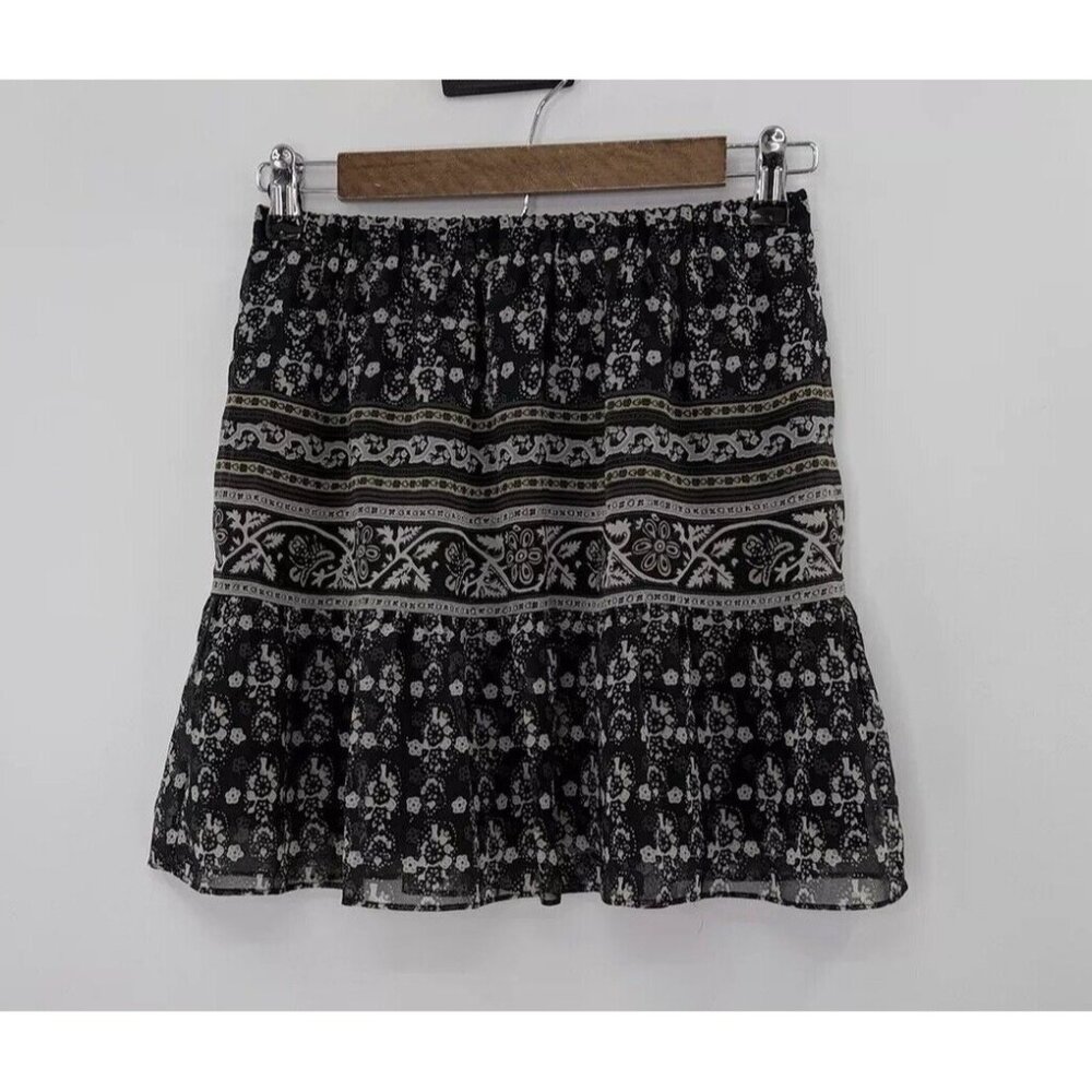 Madewell Women’s Floral Print Lined Black Pull‎ On Mini Skirt Sz XS Boho Preppy